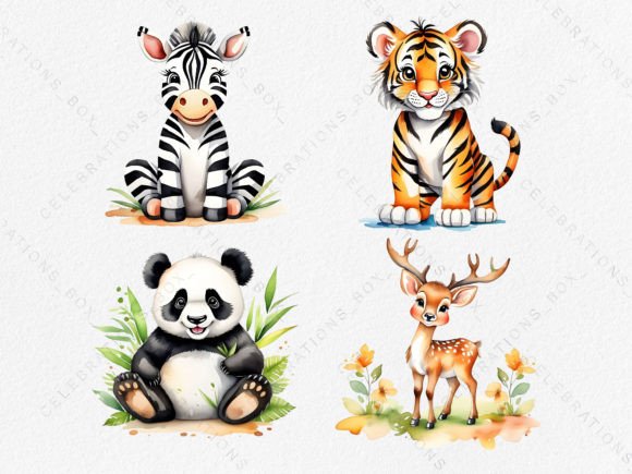 Download Watercolor Zebra Tiger Panda Deer PNG - Watercolor Collection