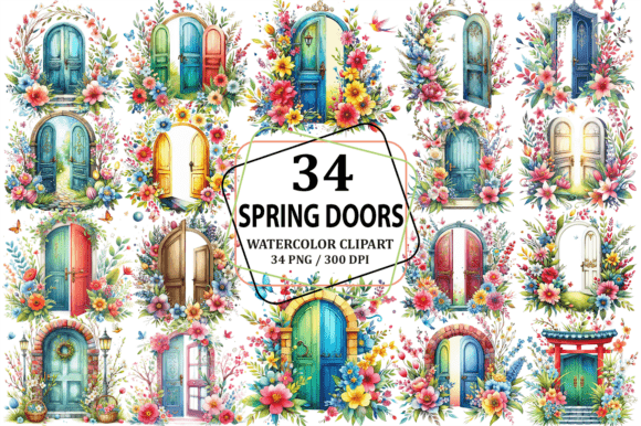Download Watercolor Spring Doors Clipart Design - Watercolor Collection