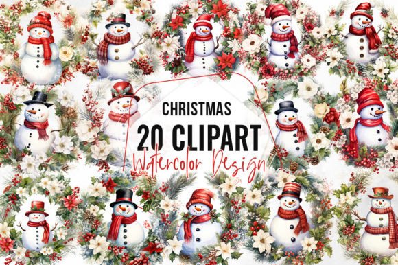 Download Vintage Snowman Christmas Wreath Clipart - Art Collection