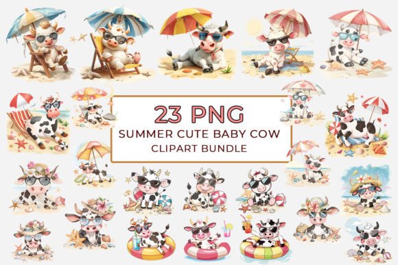 Download Summer Cute Baby Cow Clipart Bundle - Art Collection