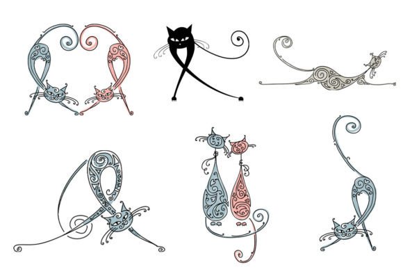 Download Set Hand Drawn Funny Cat Cartoon Doodle - Art Collection