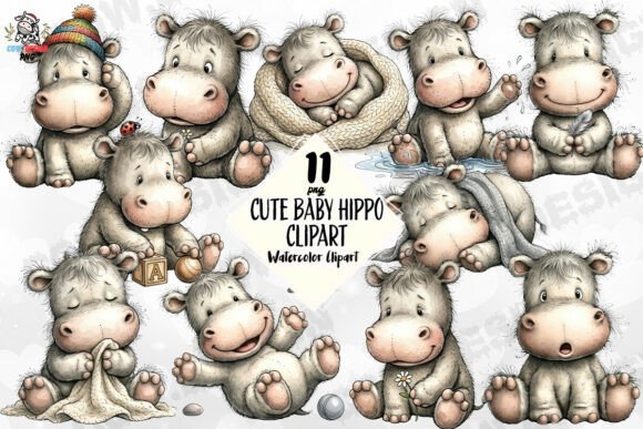 Download Cute Baby Hippo Clipart PNG - Art Collection