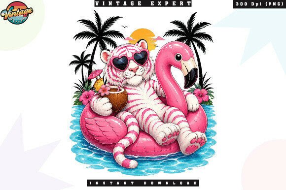 Download Summer Tiger Flamingo Pool Party PNG - Art Collection