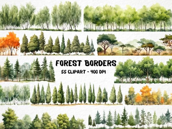 Download Watercolor Forest Borders Clipart Bundle - Watercolor Collection