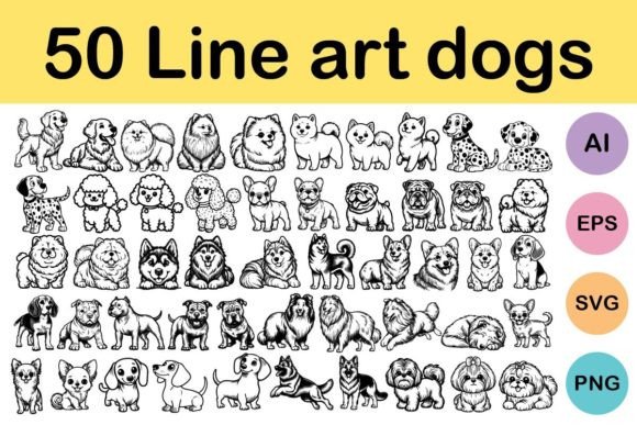 Download 50 Line Art Dogs - Art Collection