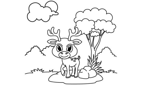 Download Funny Deer Cartoon Vector Coloring Page - Art Collection