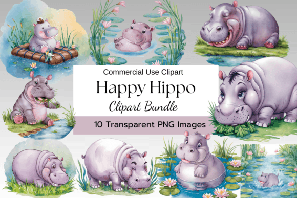 Download Happy Hippo Watercolor Clipart - Watercolor Collection