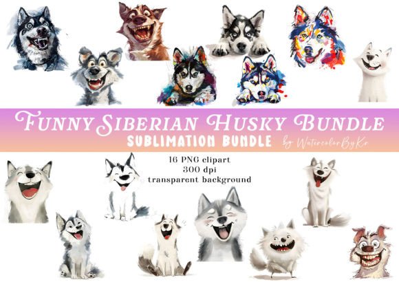 Download Funny Siberian Husky Dog Bundle Clipart - Art Collection
