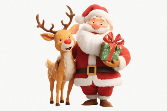 Download Christmas Santa &amp; Cute Deer PNG Clipart - Art Collection