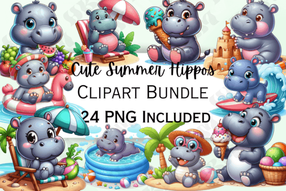 Download Cute Cartoon Summer Hippo Clipart - Art Collection