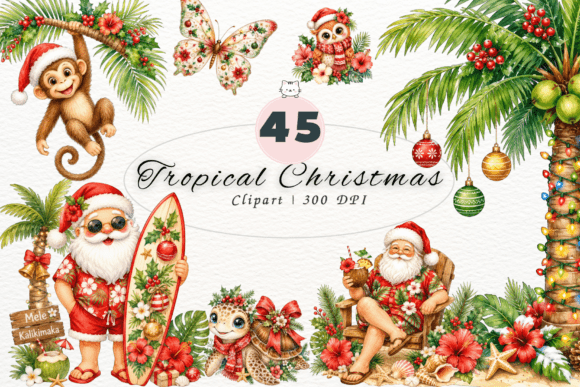 Download Tropical Christmas Clipart, Watercolor - Watercolor Collection
