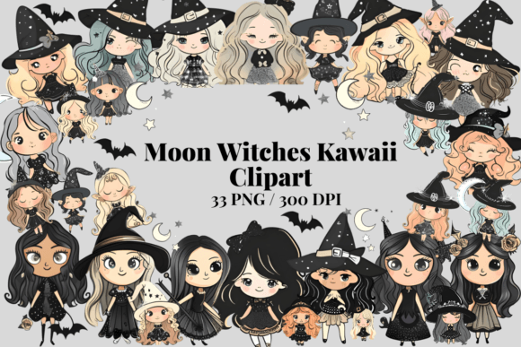 Download Moon Witches Kawaii Clipart Bundle PNG - Art Collection