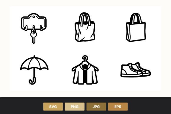 Download Key Bag Umbrella Jacket Shoes Line Art - Art Collection