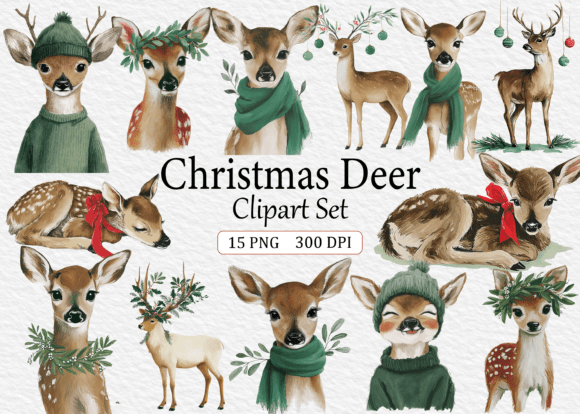 Download Christmas Deer Clipart Set - Art Collection