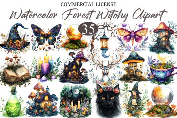 Download Watercolor Forest Witchy Clipart - Watercolor Collection