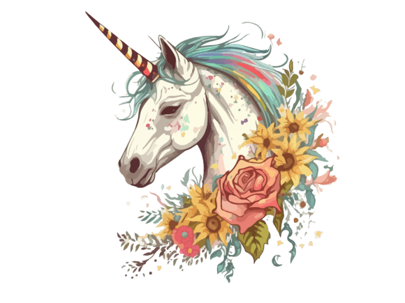 Download Watercolor Floral Unicorn Vector Clipart - Watercolor Collection
