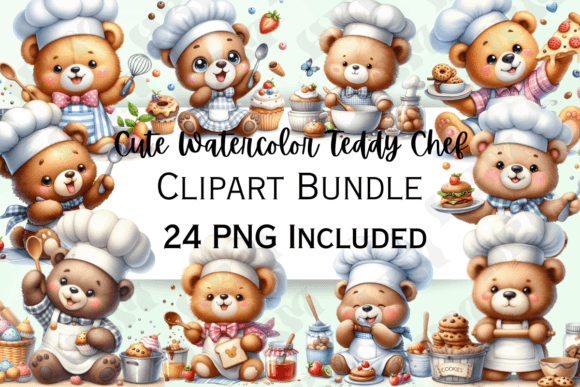 Download Cute Watercolor Teddy Chef Clipart - Watercolor Collection