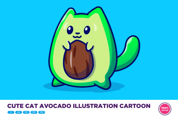 Download Cute Cat Avocado Illustration Cartoon - Art Collection