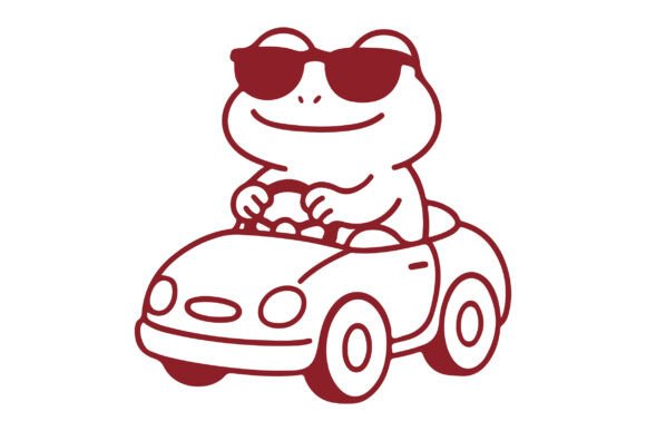 Download Funny Frog Riding Cartoon Car Line Art - Art Collection