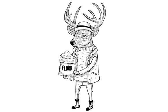 Download Vintage Antromorphic Deer Line Art - Art Collection