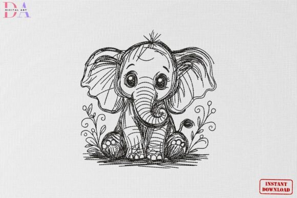 Download Cute Baby Elephant Sketch Animal Art - Art Collection