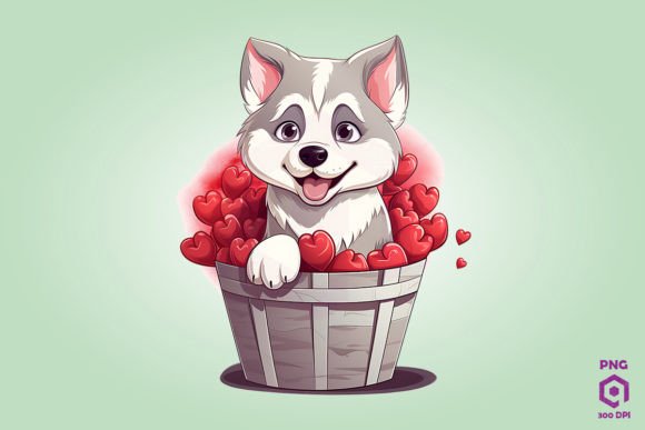 Download Siberian Husky Dog in Hearts Basket - Art Collection