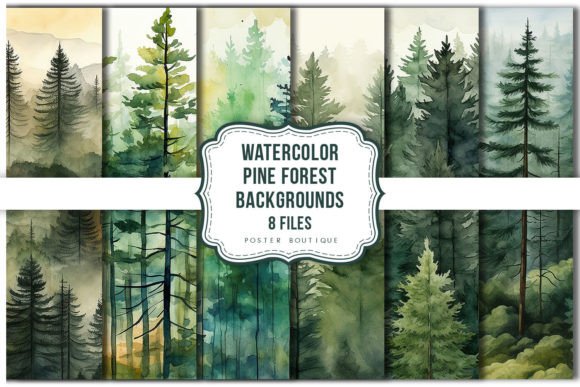 Download Watercolor Pine Forest Backgrounds Pack - Watercolor Collection