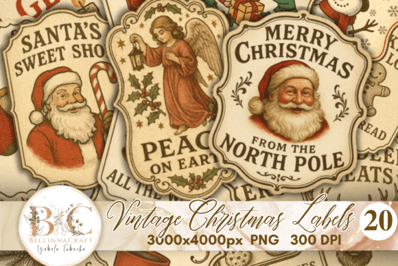 Download Vintage Christmas Labels Clipart PNG - Art Collection