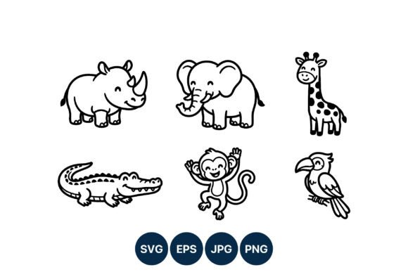 Download Cute Safari Animal Vector Line Art - Art Collection