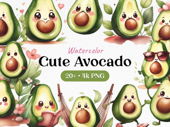 Download Bundle Watercolor Cute Avocado Clipart - Watercolor Collection