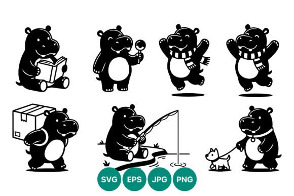 Download Cute Hippo Vector Art Set - Art Collection
