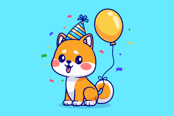 Download Cute Shiba Inu Dog Birthday Party - Art Collection