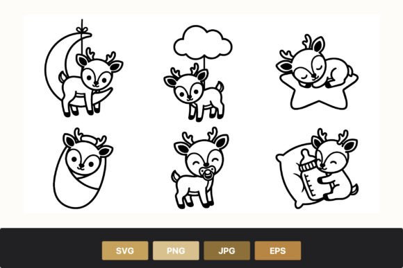Download Cute Black and White Baby Deer Line Art - Art Collection