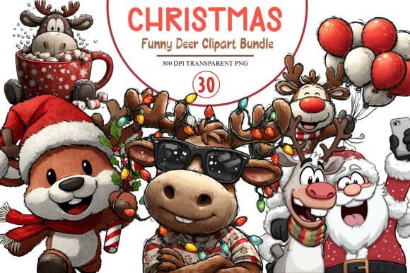 Download Christmas Funny Deer Clipart Bundle - Art Collection