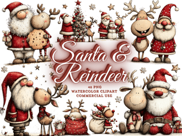 Download Quirky Christmas Santa Reindeer Clipart - Art Collection